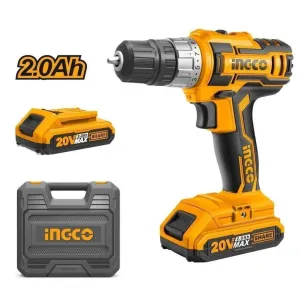 Ingco Lithium-Ion Cordless Drill with Two 20V Batteries - CDLI200215