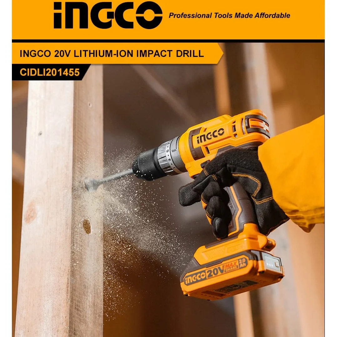 Ingco Lithium-Ion Cordless Hammer Impact Drill 20V - CIDLI201455