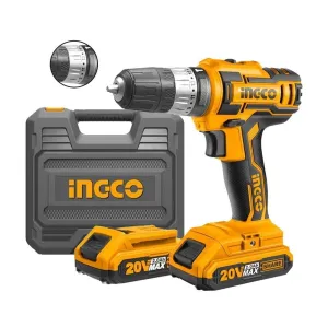 Ingco Lithium-Ion Cordless Hammer Impact Drill with Two 20V 2.0Ah Batteries & Charger - CIDLI200215