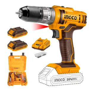 Ingco Lithium-Ion Cordless Hammer Impact Drill with Two 20V 2.0Ah Batteries & Charger - CIDLI201452