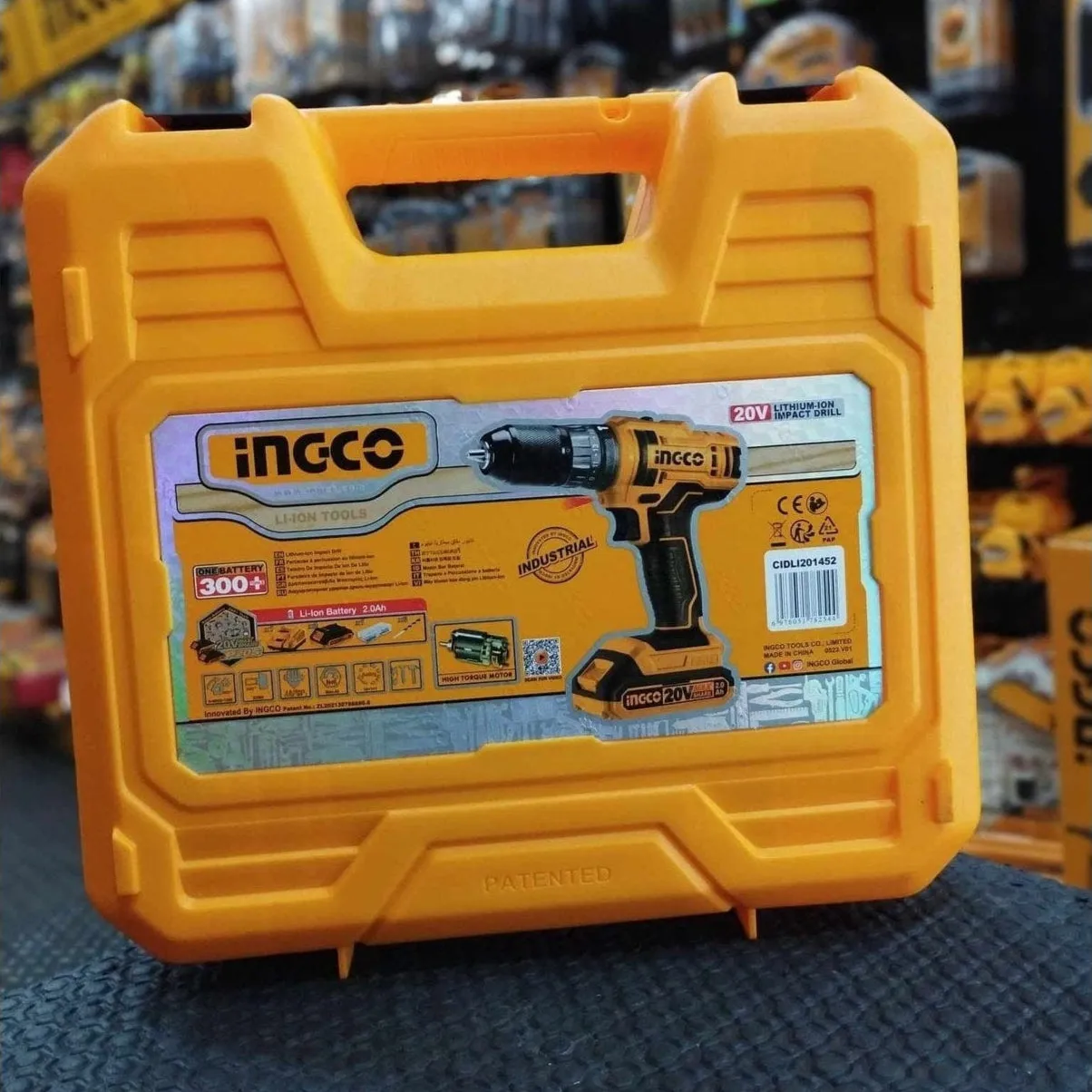 Ingco Lithium-Ion Cordless Hammer Impact Drill with Two 20V 2.0Ah Batteries & Charger - CIDLI201452