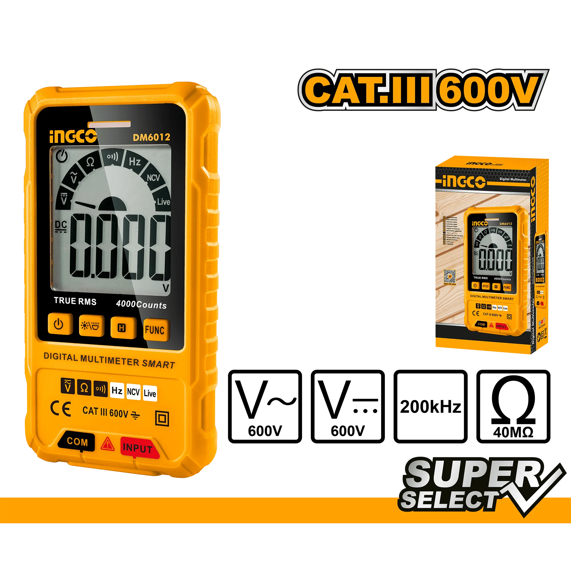 Ingco Smart Digital Multimeter 4000 Counts with True RMS – DM6012