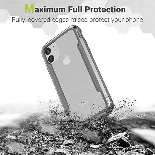 iPhone 11 Case, KAERSI Hybrid Case Cover Clear for 2019 Apple iPhone 11-6.1inch, Military Grade Anti-Drop and Shockproof TPU PC Aluminum Protection Cases with Soft Edges Non-Slip