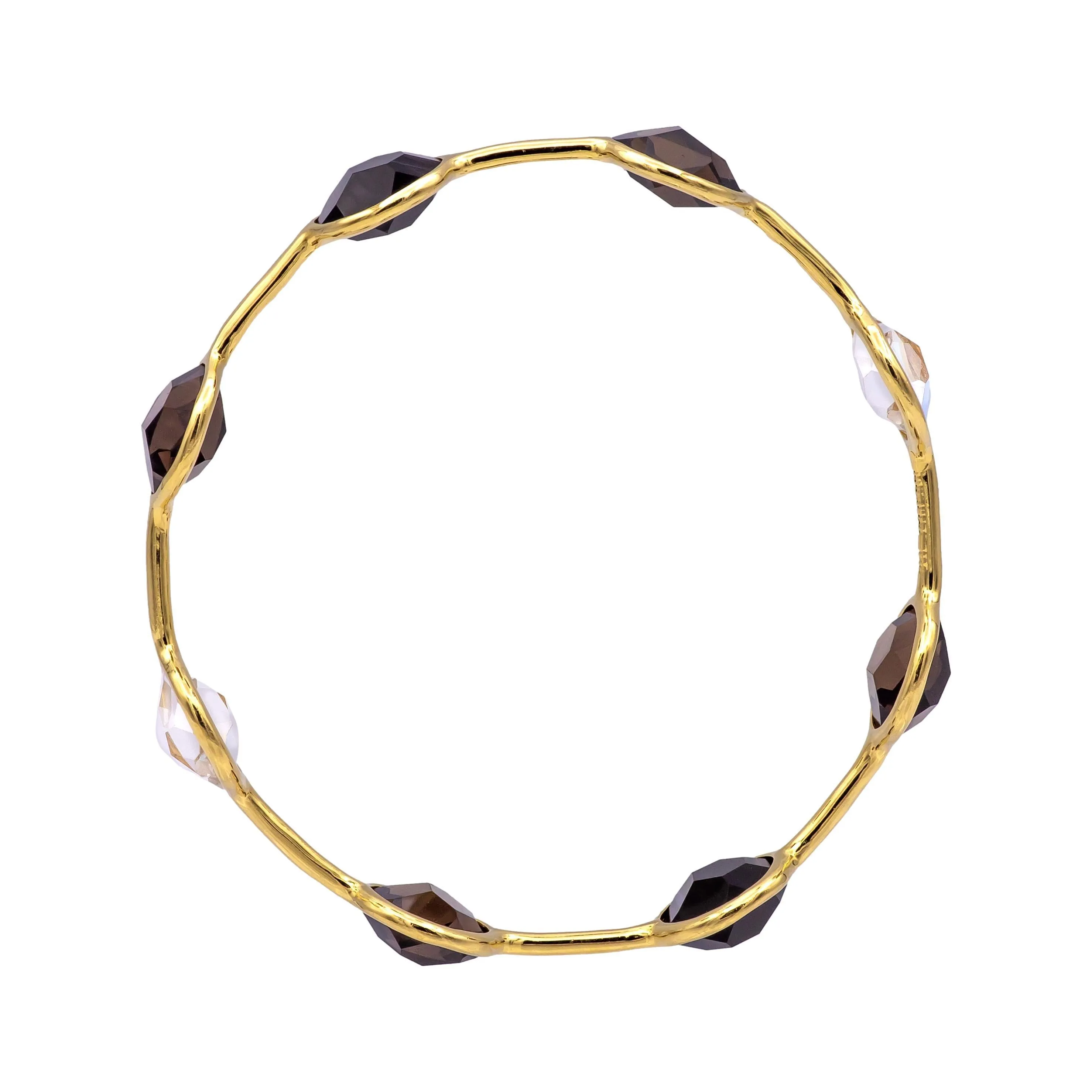 Ippolita Rock Candy 18K Yellow Gold Bangle Bracelet Rock Crystal / Smoky Quartz