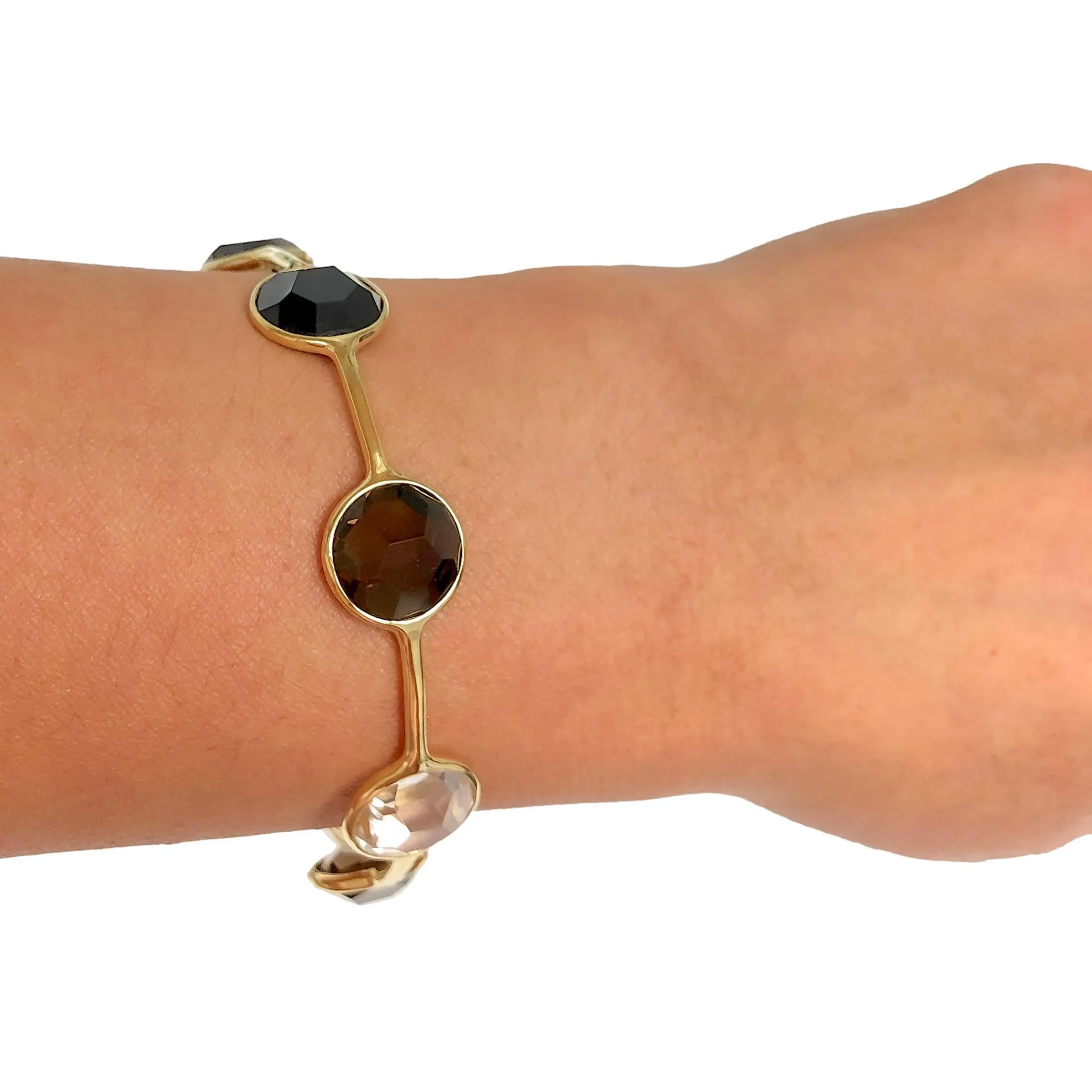 Ippolita Rock Candy 18K Yellow Gold Bangle Bracelet Rock Crystal / Smoky Quartz