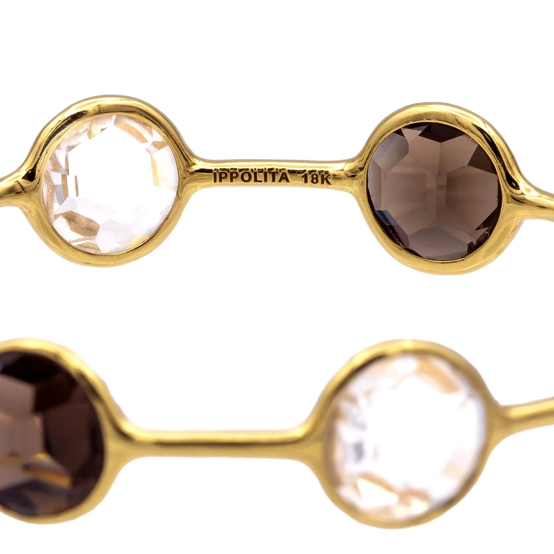Ippolita Rock Candy 18K Yellow Gold Bangle Bracelet Rock Crystal / Smoky Quartz