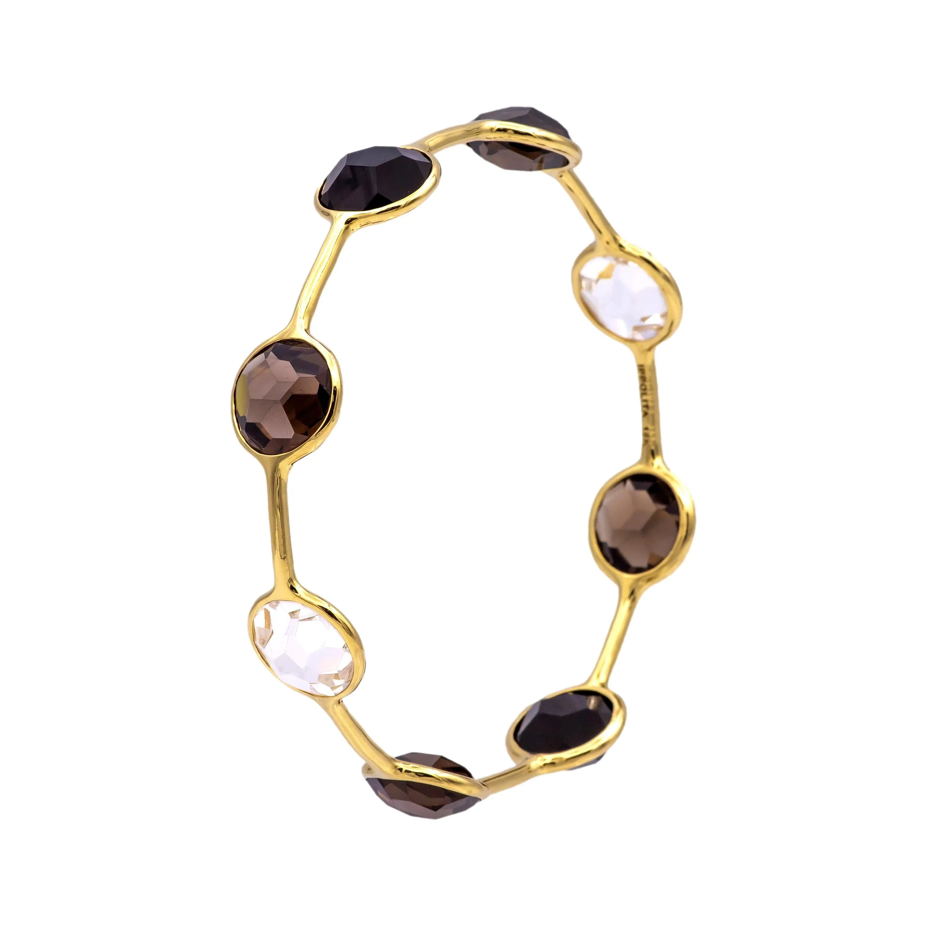 Ippolita Rock Candy 18K Yellow Gold Bangle Bracelet Rock Crystal / Smoky Quartz