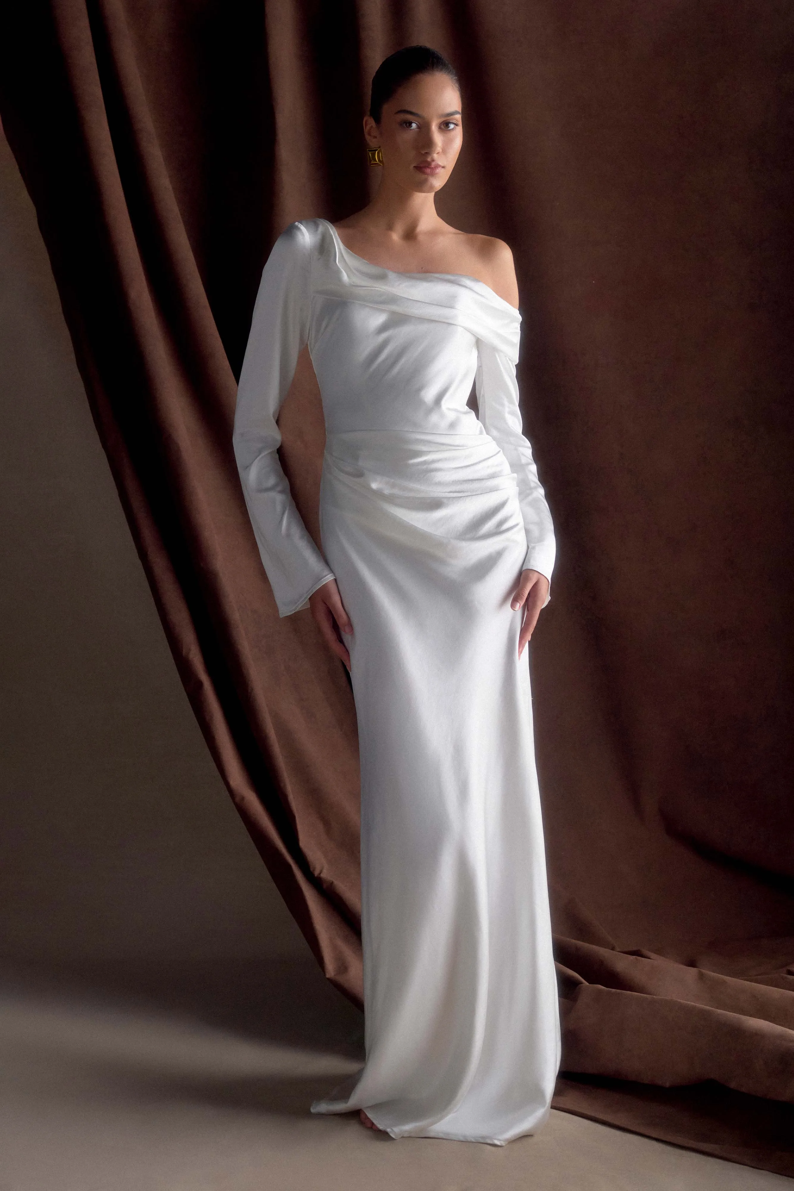 Iris Long Sleeve Satin Maxi Dress - White