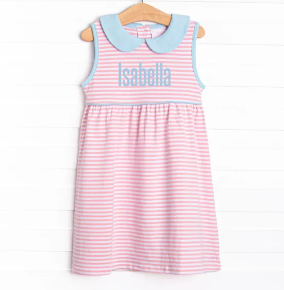 Isabella Dress, Blue and Pink Stripe