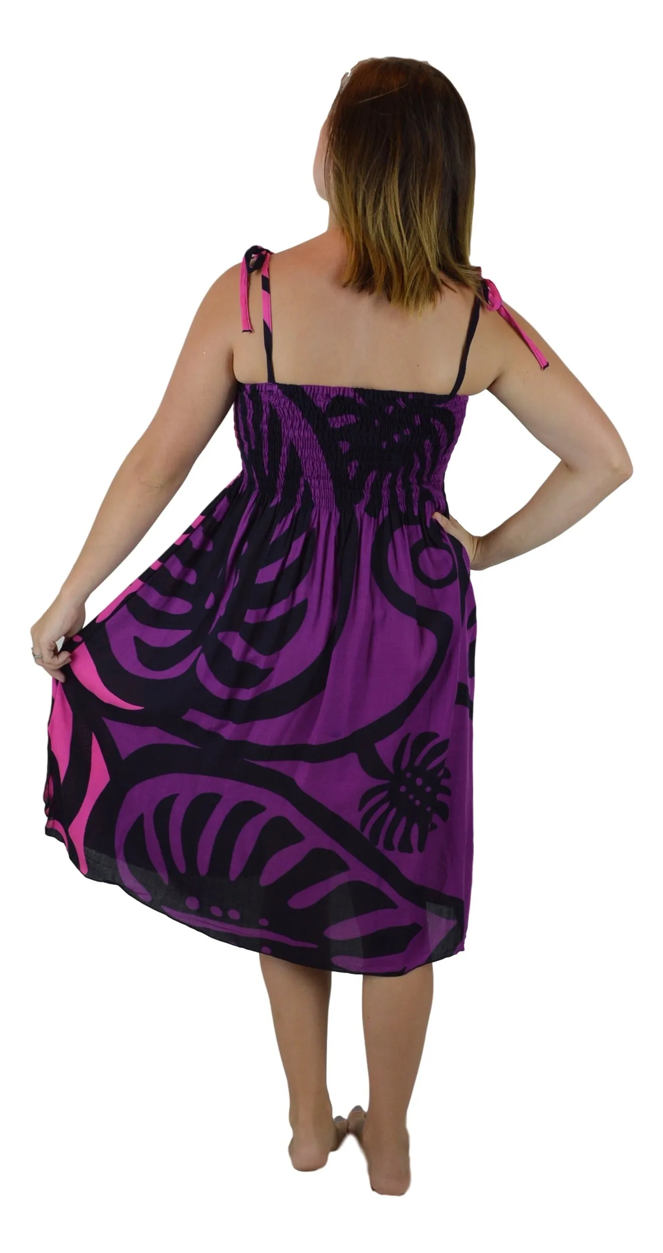 Island Style Elastic Dress - Bold Monstera (Pink)