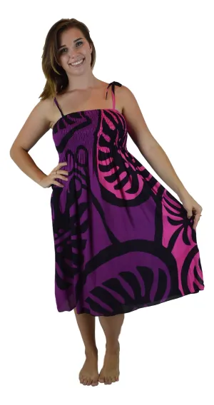 Island Style Elastic Dress - Bold Monstera (Pink)
