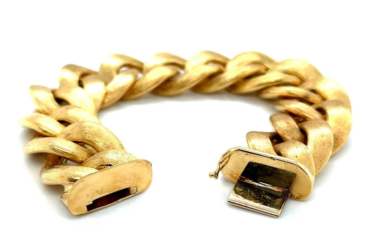 Italian Link Bracelet in 18k Yellow Gold with Florentine Brushed Finish