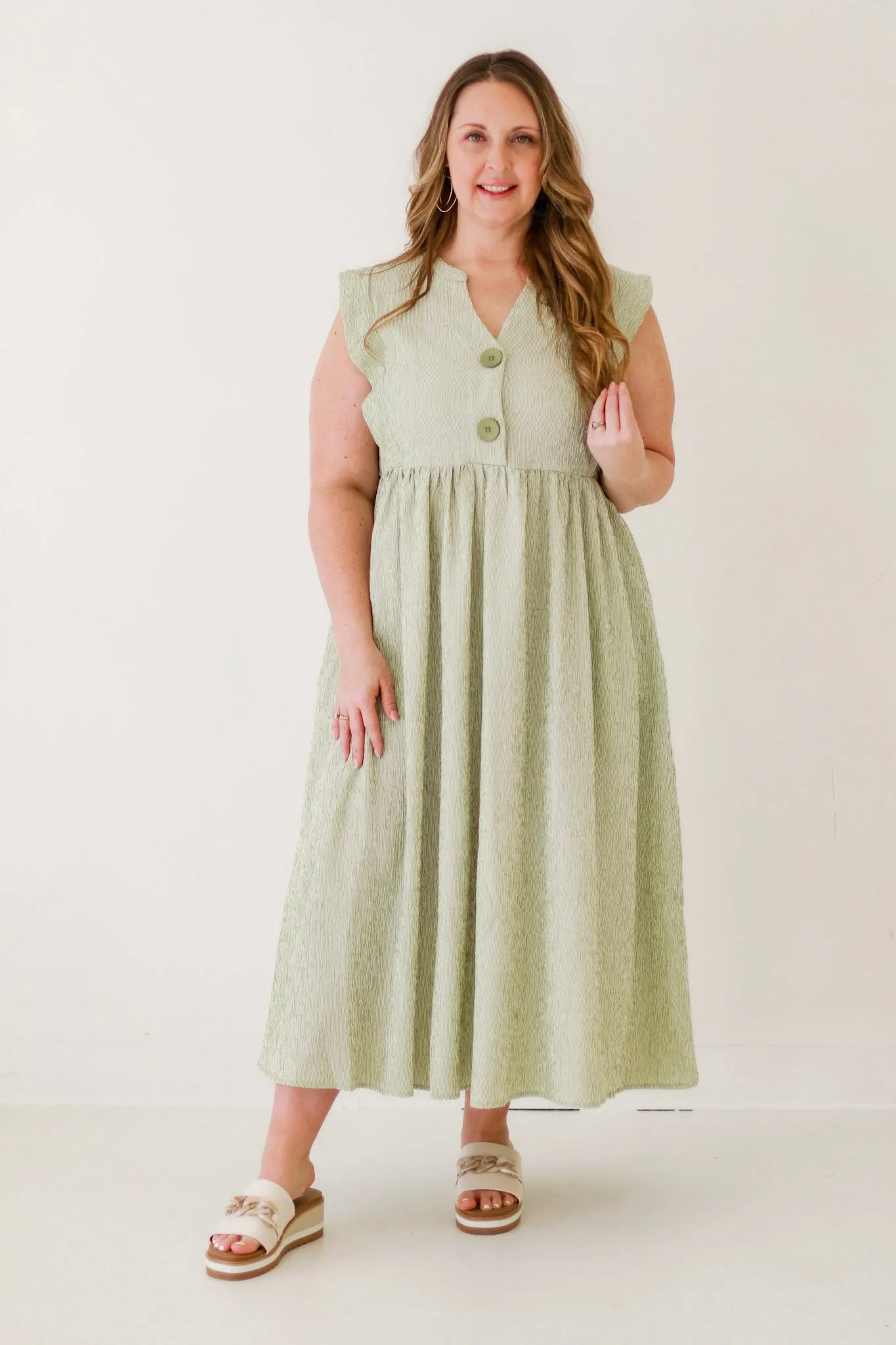 It's Never Simple Striped Sage Midi Dress