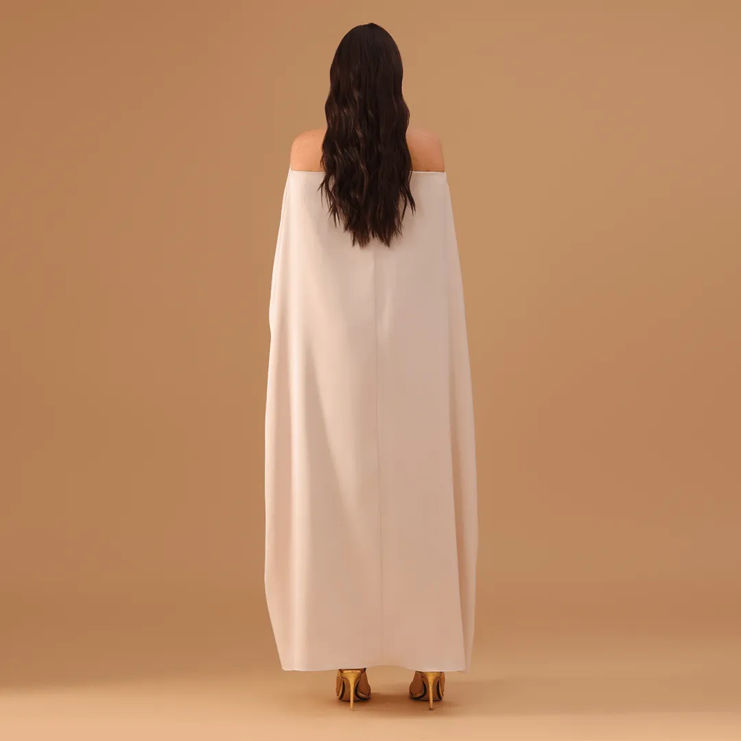 Ivory Gathered Neck With Accessory Maxi Dress