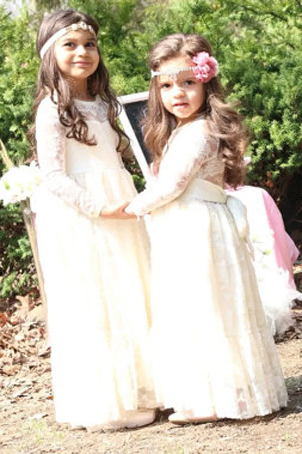 Ivory Lace Flower Girl Dress,Ivory Baby Dress,Long Sleeve Flower Girl Dress M21