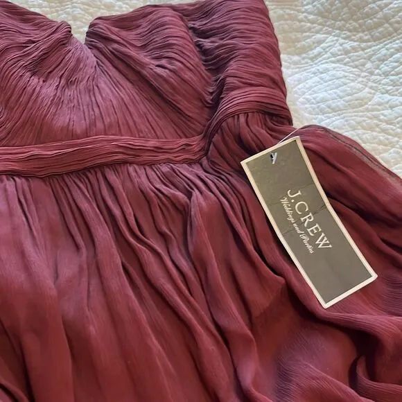 J Crew Women's Nadia Silk Chiffon Dress Cocktail Party Wedding Burgundy Sz 6 NWT