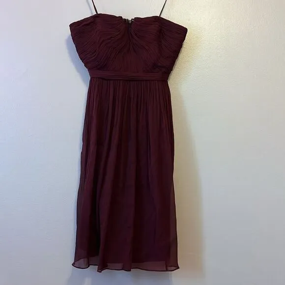 J Crew Women's Nadia Silk Chiffon Dress Cocktail Party Wedding Burgundy Sz 6 NWT