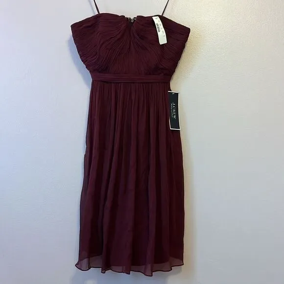 J Crew Women's Nadia Silk Chiffon Dress Cocktail Party Wedding Burgundy Sz 6 NWT