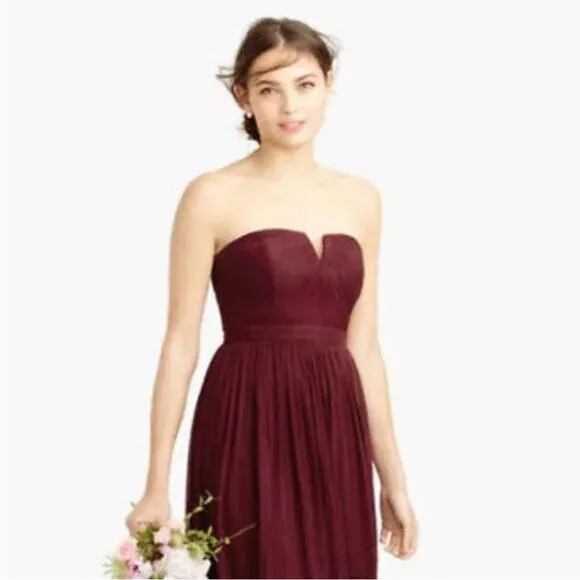 J Crew Women's Nadia Silk Chiffon Dress Cocktail Party Wedding Burgundy Sz 6 NWT