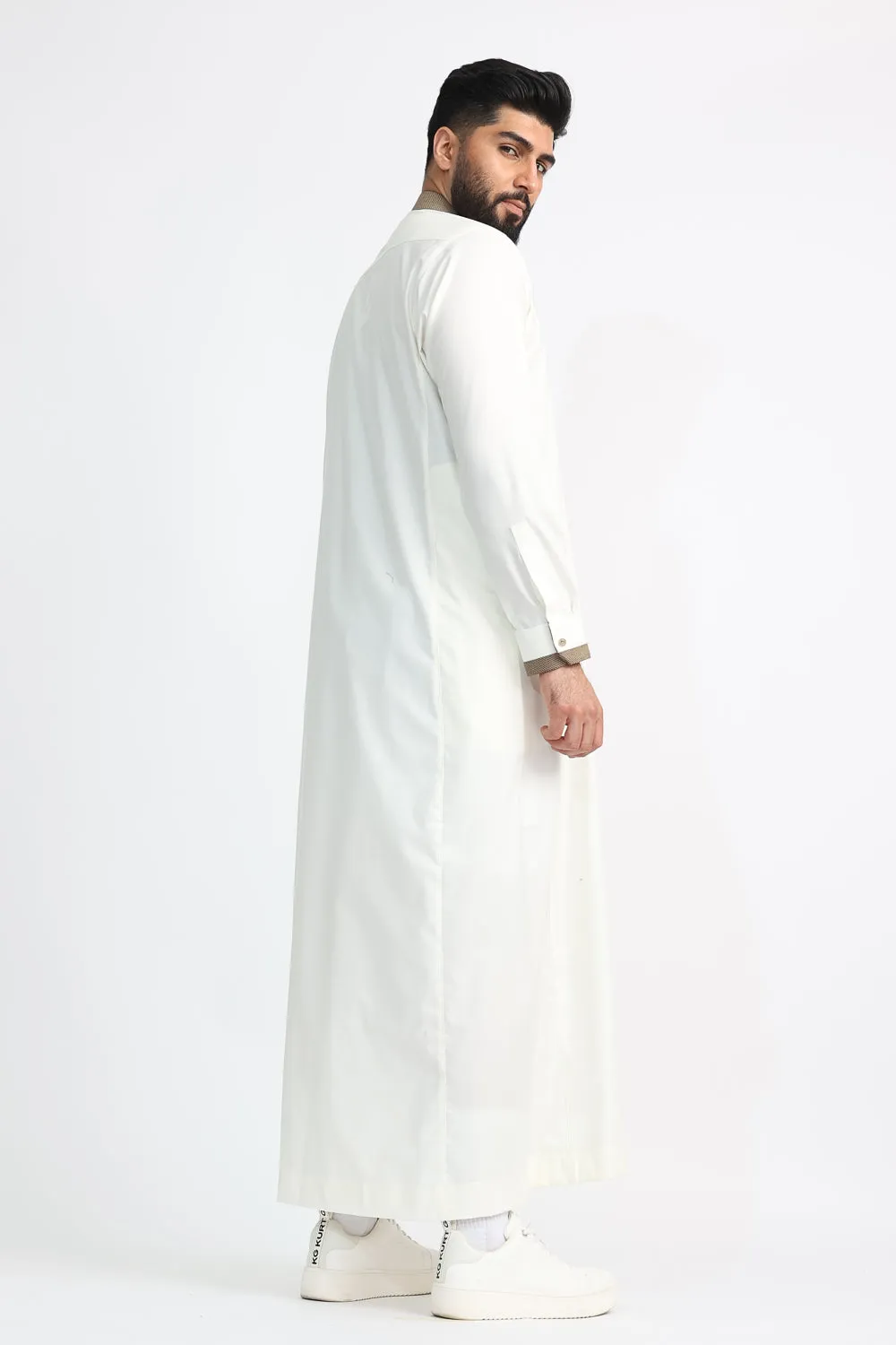 J104 Cream Textured Curve Thobe