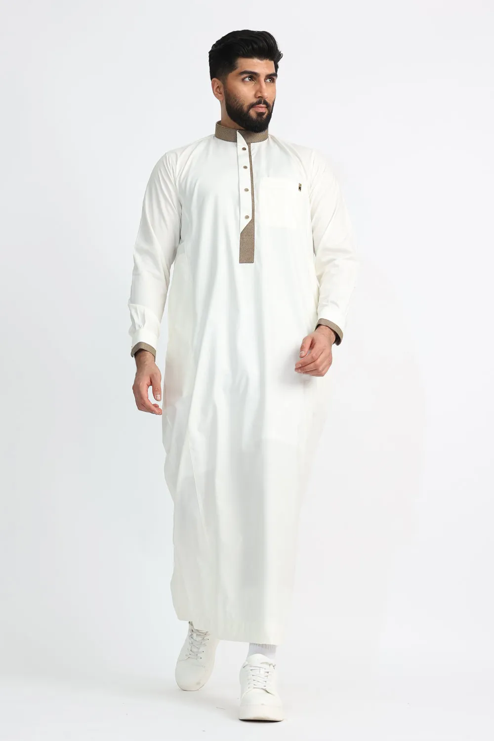 J104 Cream Textured Curve Thobe