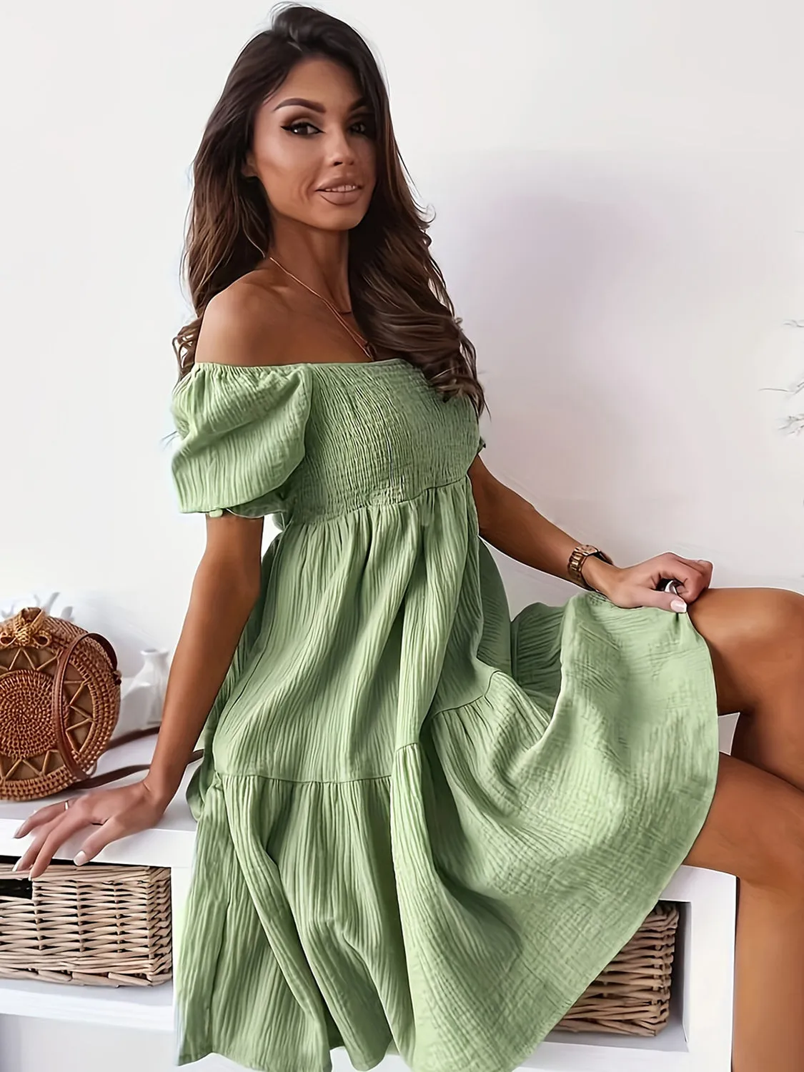 Jamison Full Size Ruffled Off-Shoulder Short Sleeve Dress