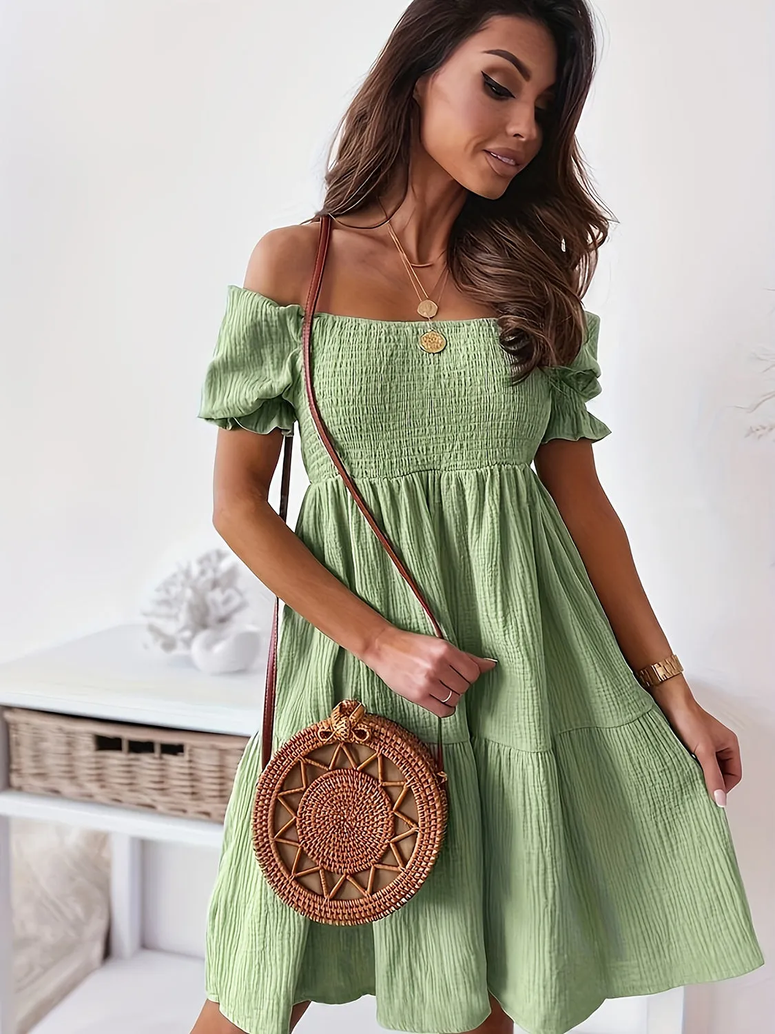 Jamison Full Size Ruffled Off-Shoulder Short Sleeve Dress