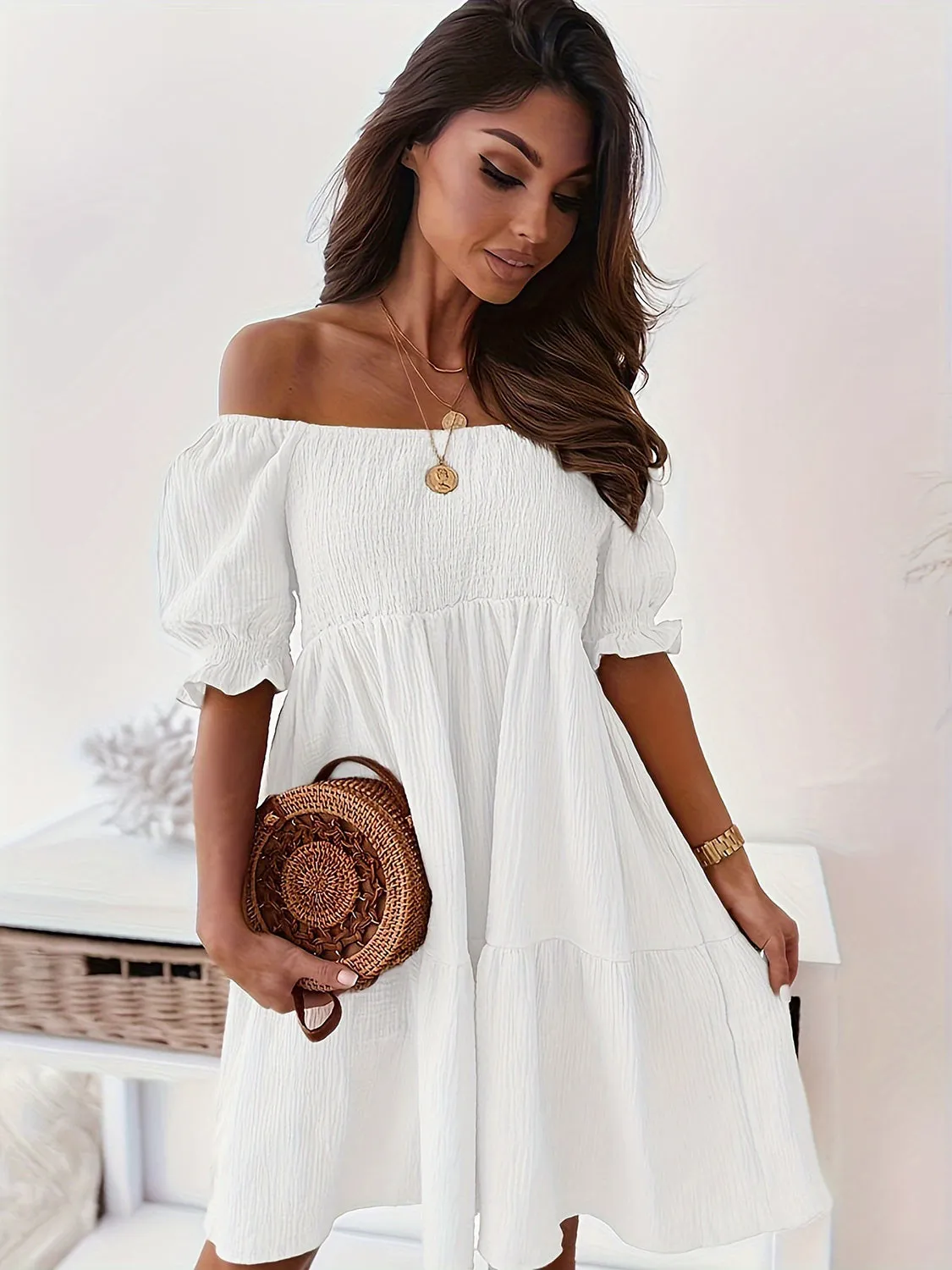 Jamison Full Size Ruffled Off-Shoulder Short Sleeve Dress