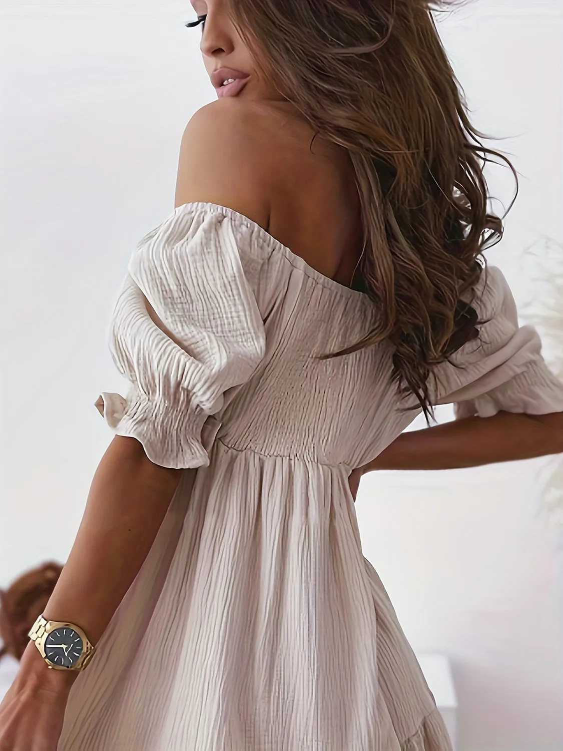Jamison Full Size Ruffled Off-Shoulder Short Sleeve Dress