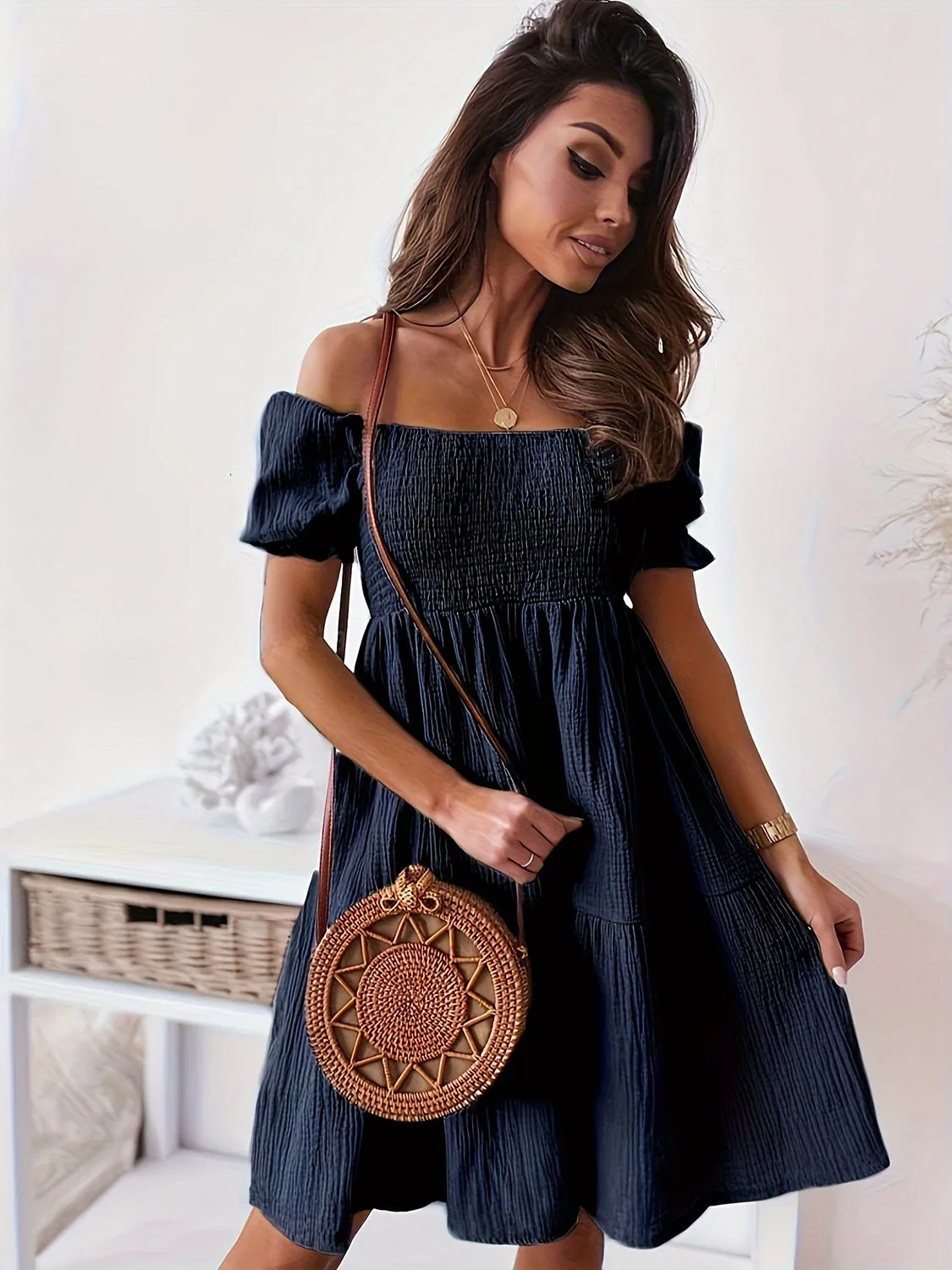 Jamison Full Size Ruffled Off-Shoulder Short Sleeve Dress