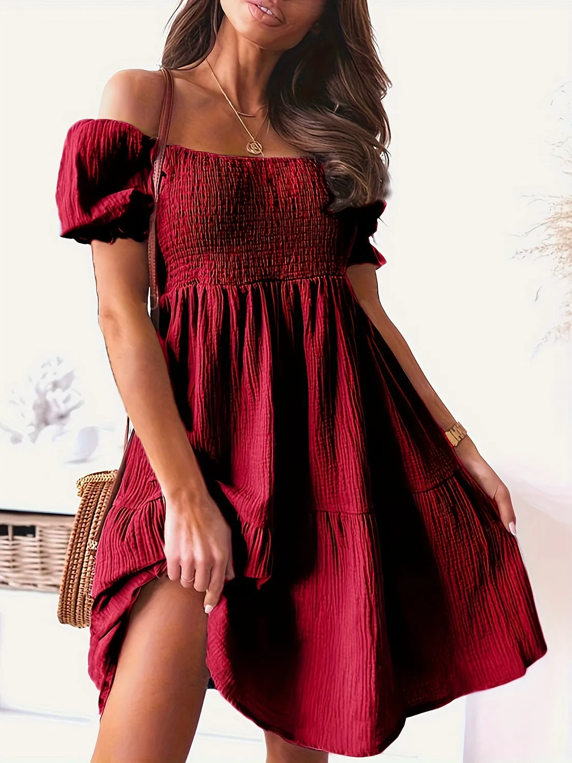 Jamison Full Size Ruffled Off-Shoulder Short Sleeve Dress