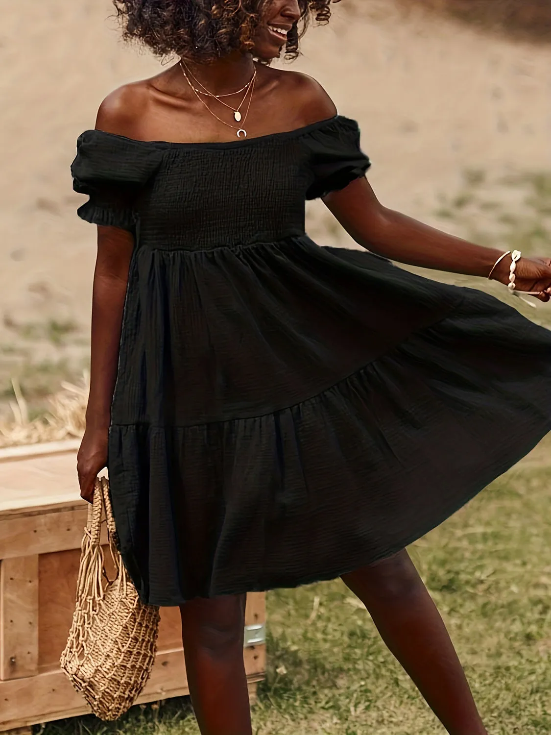 Jamison Full Size Ruffled Off-Shoulder Short Sleeve Dress