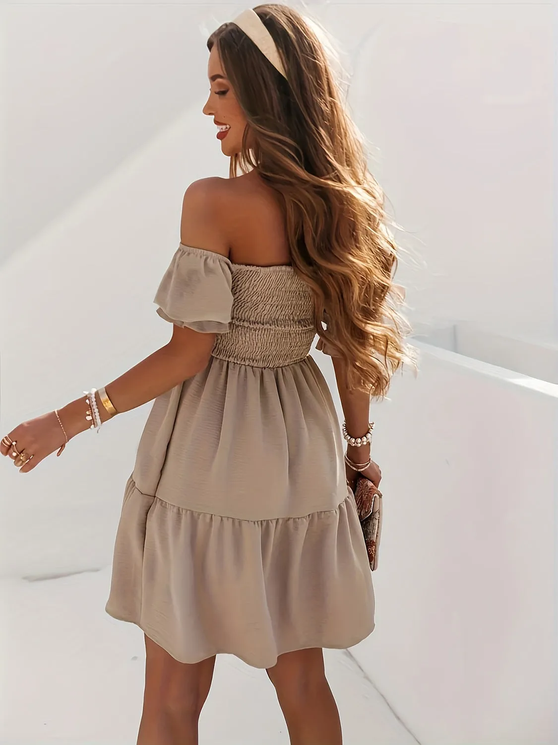 Jamison Full Size Ruffled Off-Shoulder Short Sleeve Dress