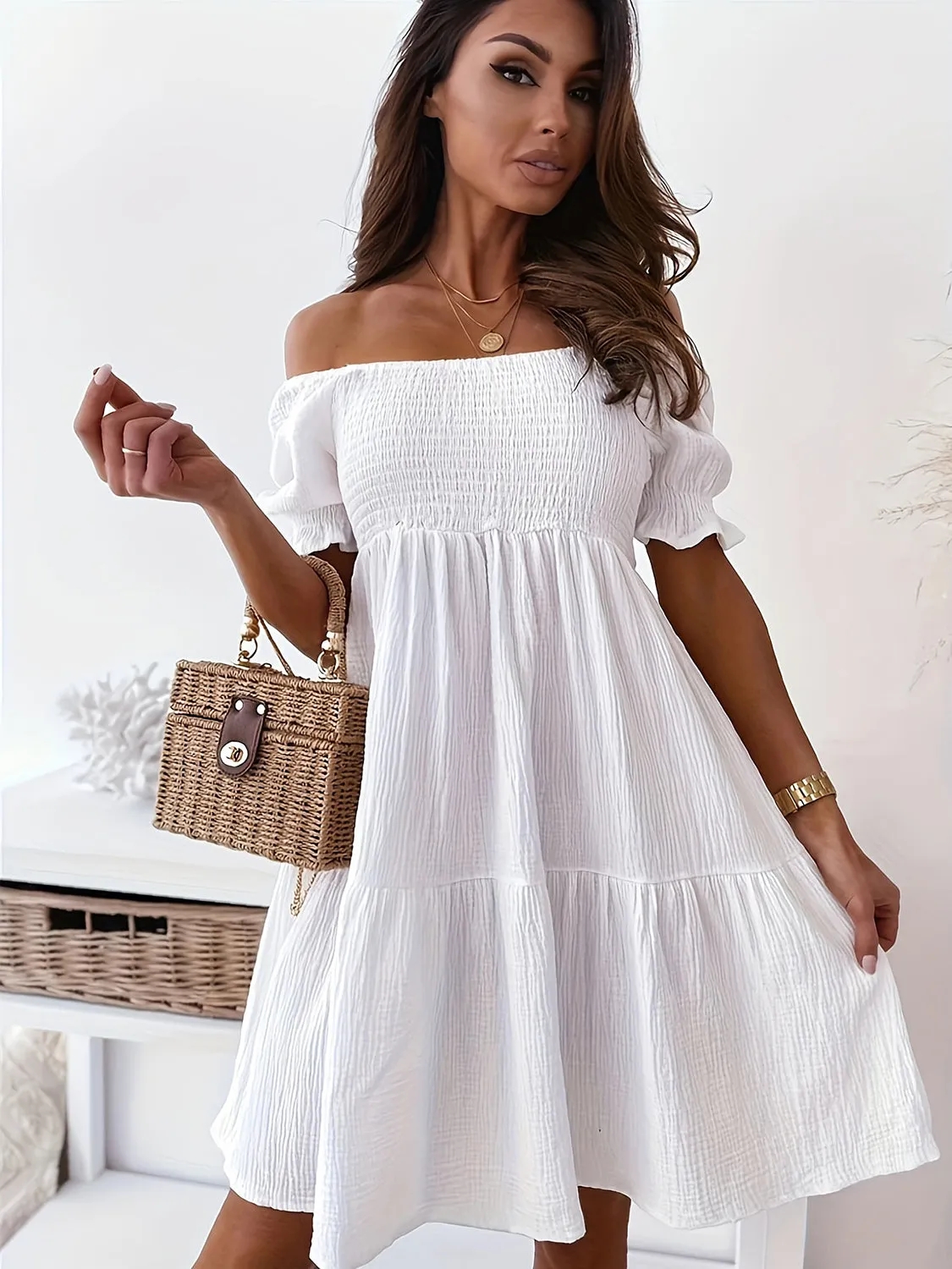 Jamison Full Size Ruffled Off-Shoulder Short Sleeve Dress