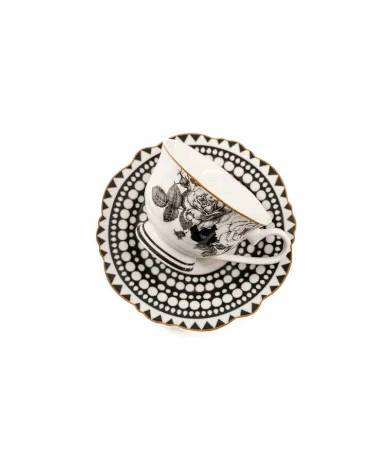 Jenna Clifford Black Rose Cup & Saucer 150ml JC-7236