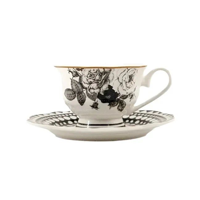 Jenna Clifford Black Rose Cup & Saucer 150ml JC-7236