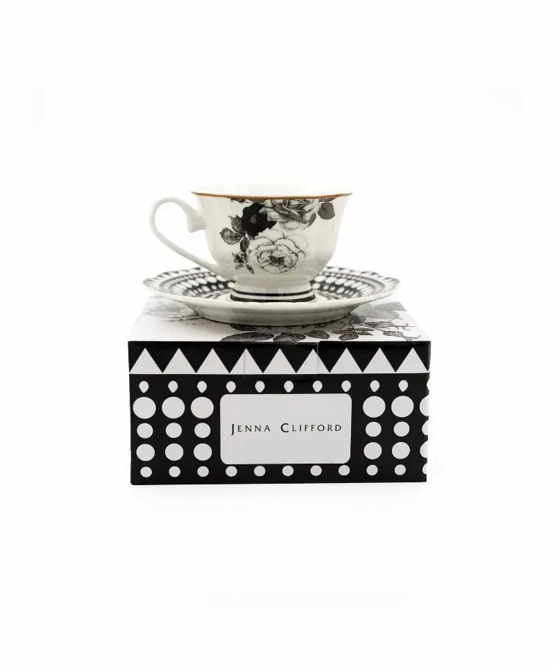 Jenna Clifford Black Rose Cup & Saucer 150ml JC-7236