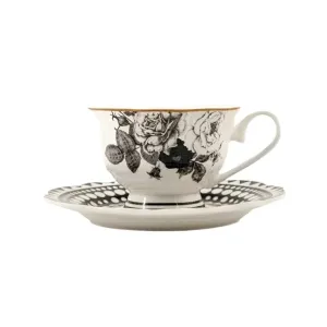 Jenna Clifford Black Rose Cup & Saucer 150ml JC-7236