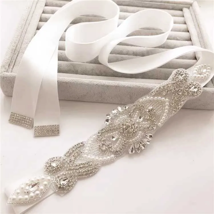 Jeweled Rhinestone and Pearl Bridal Sash BT2023