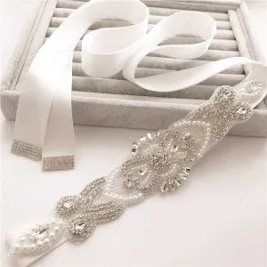 Jeweled Rhinestone and Pearl Bridal Sash BT2023