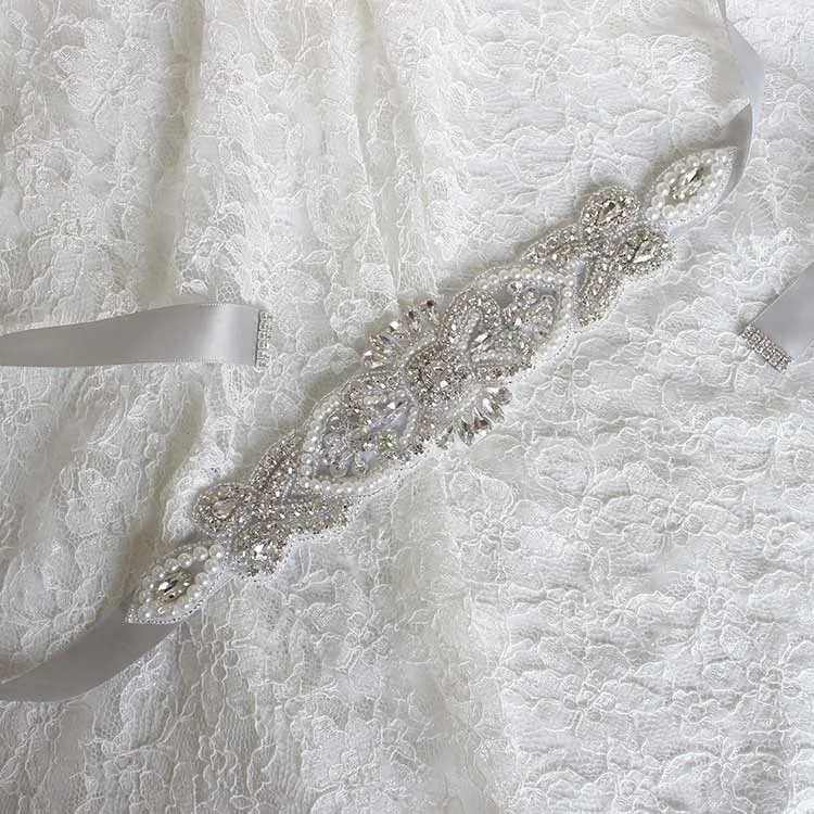 Jeweled Rhinestone and Pearl Bridal Sash BT2023