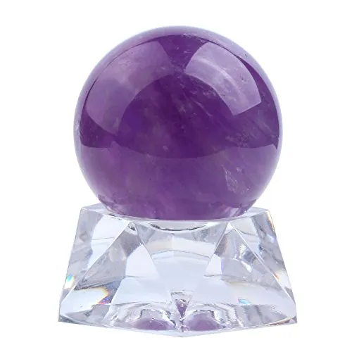 Jovivi 35mm Natural Amethyst Healing Crystal Gemstone Ball Divination Sphere Sculpture Figurine with Acrylic Stand Feng Shui Chakra Aura Home Desk Decor
