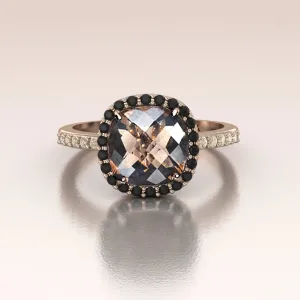 KAELA - 14k Rose Gold Cushion Halo Engagement Ring