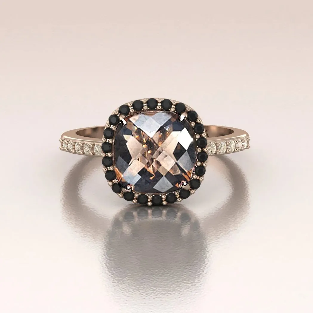 KAELA - 14k Rose Gold Cushion Halo Engagement Ring
