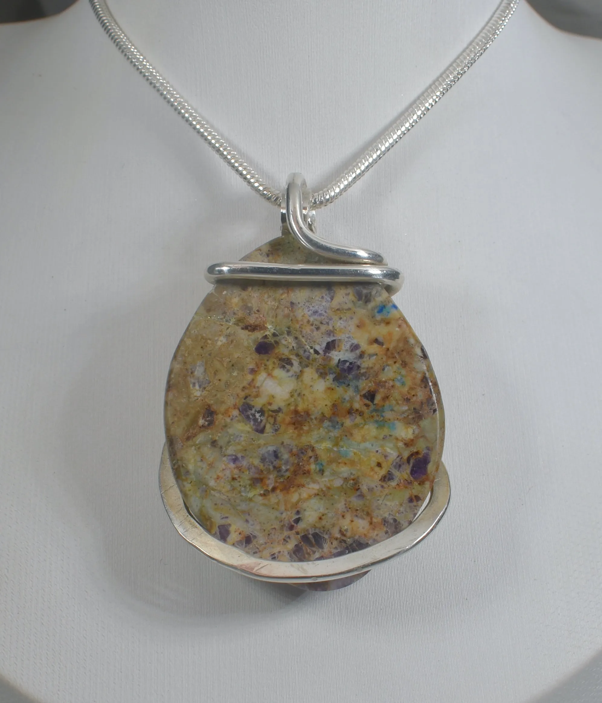 Kaleidoscope Jasper Handmade Stone Pendant Wrapped in Silver