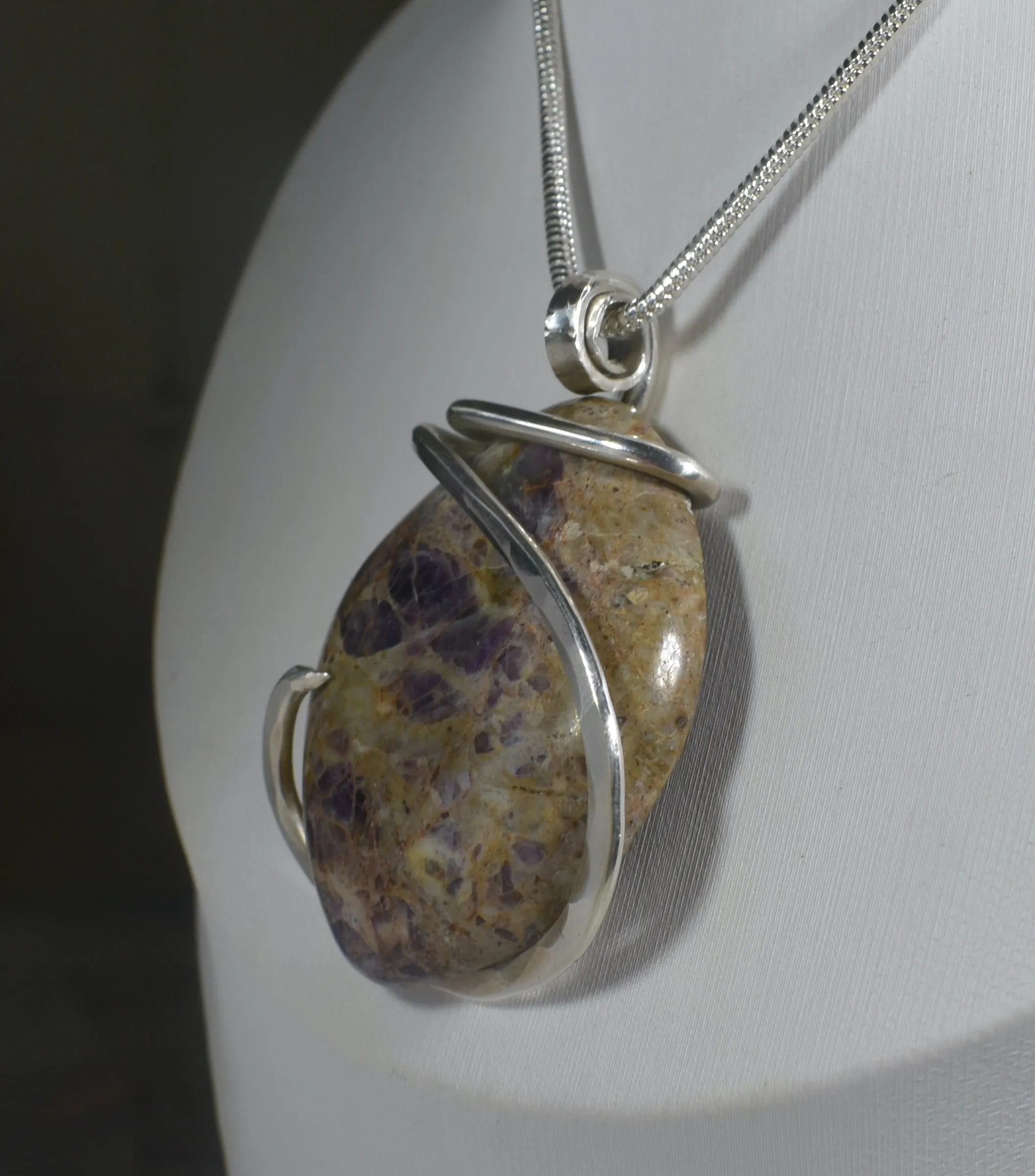 Kaleidoscope Jasper Handmade Stone Pendant Wrapped in Silver