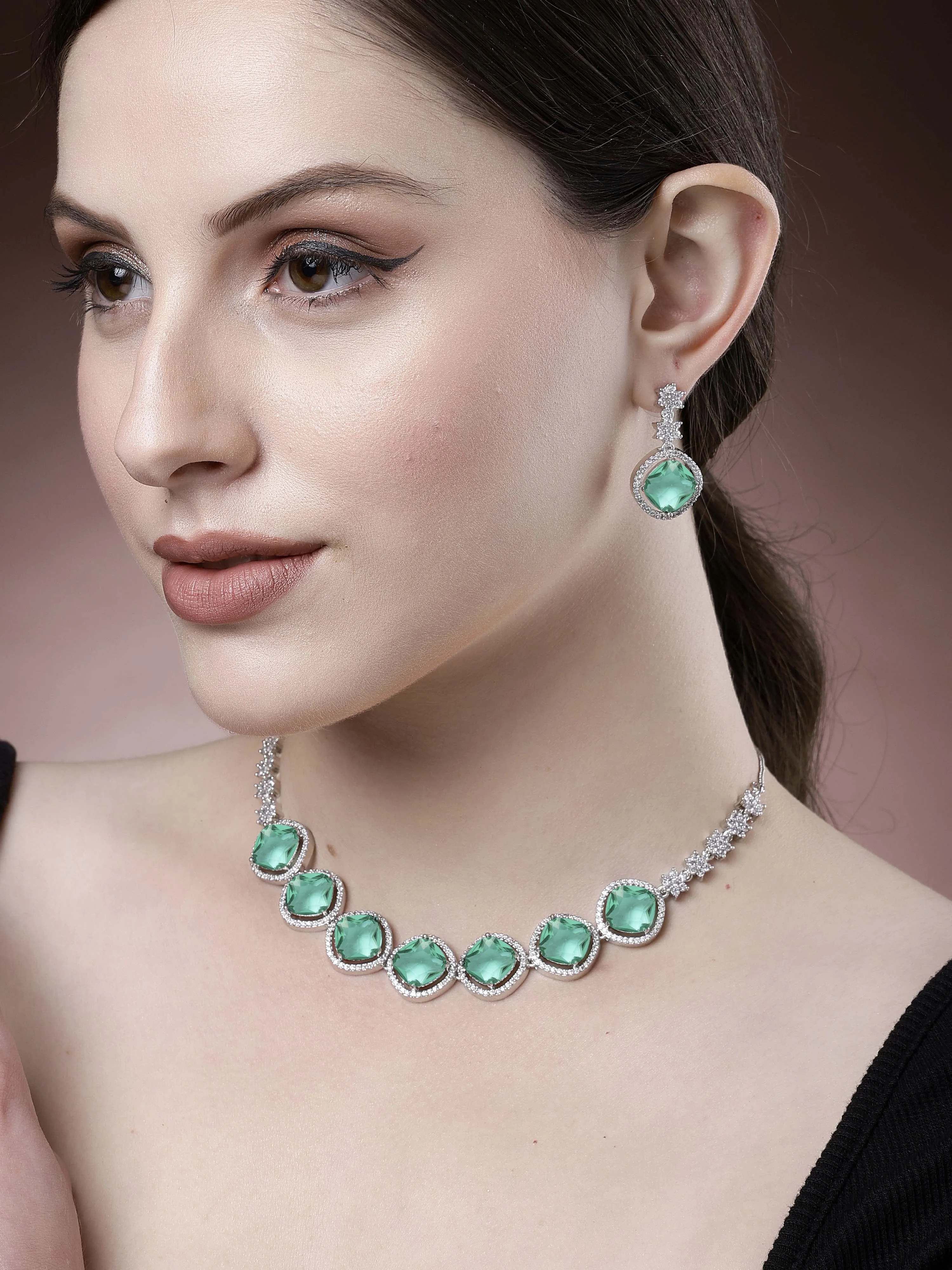Karatcart Elegant Light Blue Cubic Zirconia Necklace Set for Women