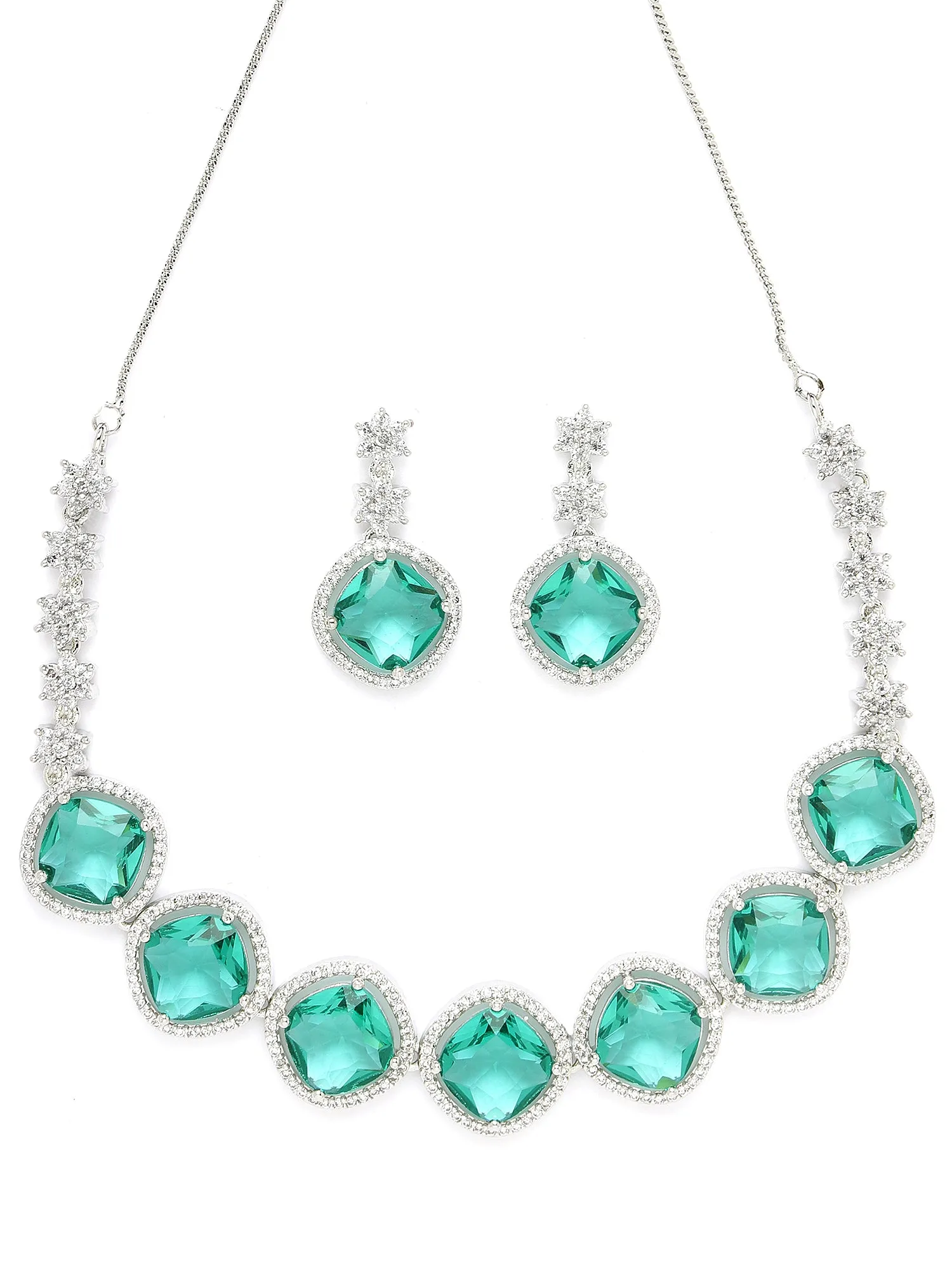 Karatcart Elegant Light Blue Cubic Zirconia Necklace Set for Women