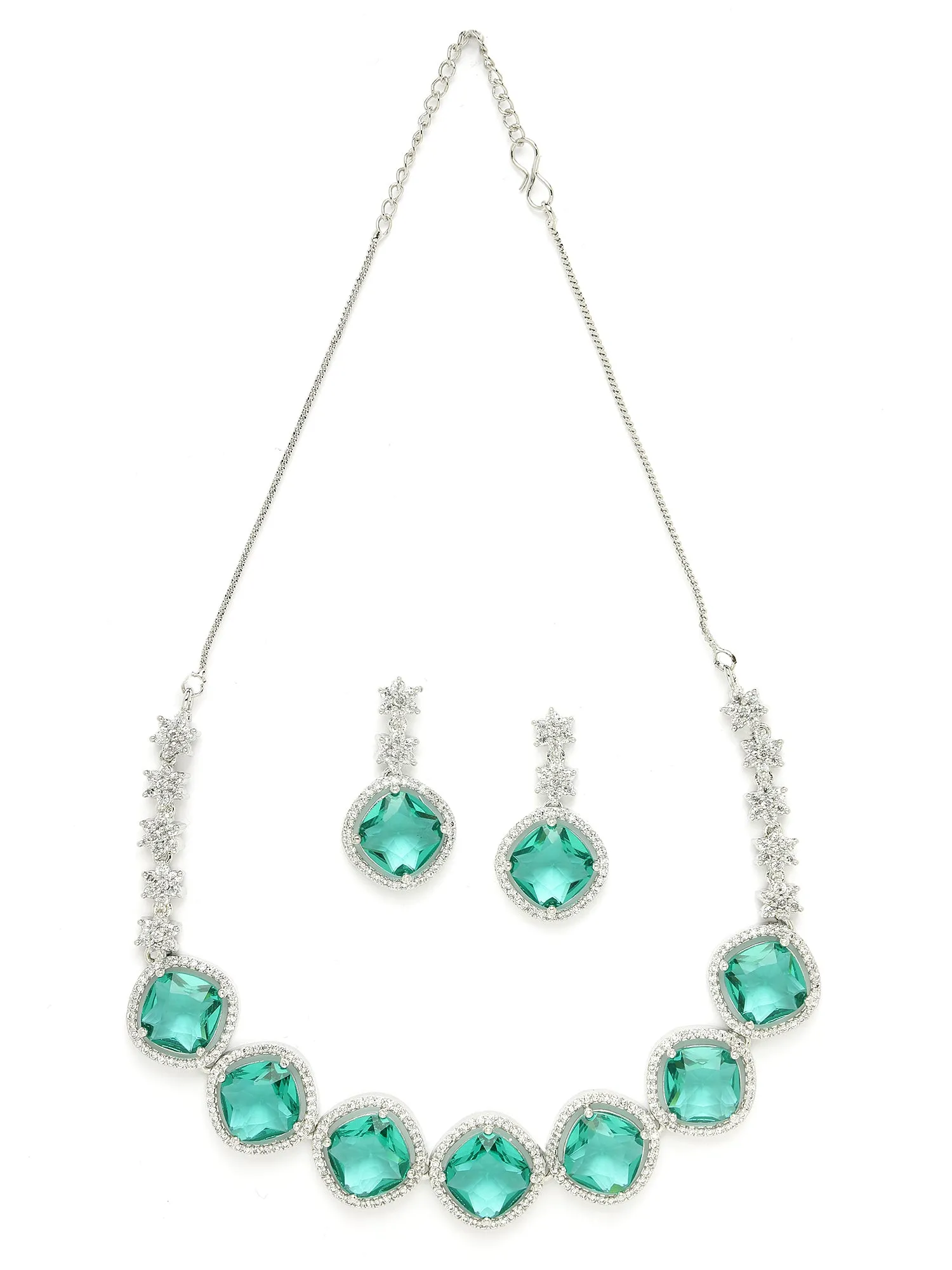 Karatcart Elegant Light Blue Cubic Zirconia Necklace Set for Women