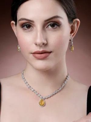 Karatcart Elegant Yellow Cubic Zirconia Necklace Set for Women